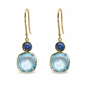 Bezel Set Cabochon Sky Blue Topaz + Blue Sapphire Earrings | Brilliant Fine + Custom Jewelry