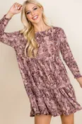 3/4 SLEEVE LEOPARD PRINT TIERED DRESS