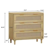3-Drawers Rattan Storage Cabinet Rattan Drawer Dressers