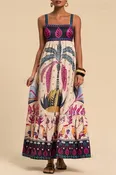 2025 Summer Bohemia Tropical Totem Print Strappy Flare Dress Bag