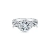 18K White Gold Engagement Setting With Diamond Halo and Band