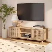 59" Mid-Century Modern Solid Wood TV Stand with 2 Doors