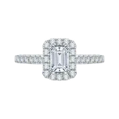 14K White Gold Emerald Diamond Halo Engagement Ring