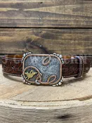 3D D120004202 Kids Crazy Horse Inlay Floral Billet Belt Brown