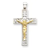 14KT Two-tone Gold Crucifix Cross Pendant D347