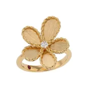 0.02Ct Diamond Flower Ring in 18k Yellow Gold, Size 6.5