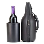 Portable Leather Wine Tote with Chiller Set