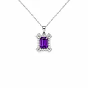 10KT White Gold Amethyst & Diamond Pendant