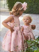 Abel & Lula Girls Pink Floral Mikado Dress
