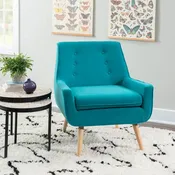 Blue Fabric Button-Tufted Accent Chair, Blonde Legs, Seats 1