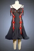 Black With Fluted A-Line Skirt and Red Vertical Trim