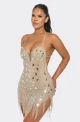 Rhinestone Tattered Mirror Bodycon Dress
