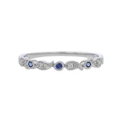0.05Ct Diamond 0.05Ct Round Blue Sapphire Alternating Band in 14k White Gold, Size 6.5