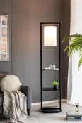 16.5" x 17" x 74" Shelving Floor Lamp, Black with Two Display Shelves (Not include Bulb)