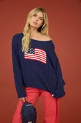 AMERICAN FLAG CABLE KNIT PULLOVER SWEATER