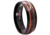 8mm Black Tungsten Ring With Wood Stripe
