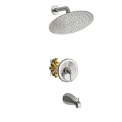 10" Round Rain Shower Head System With Waterfall Tub Spout, Wall Mounted, Stainless Steel
