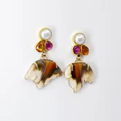 Agate Wing Earrings Pearl Sapphire 22k 18k Fine Silver