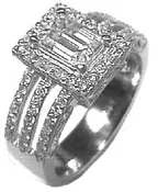 1 1/2ct Emerald Cut Diamond With Halo and Tripple Split Shank