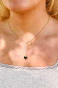 18K Gold PVD Coated Lariat Necklace with Black Heart in Gold