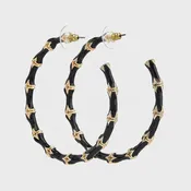 2.5" Gold + Enamel Hoop Earrings / Black