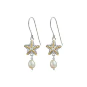 Adorable Starfish and Pearl earring with gold accents