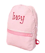 Monogrammed Pink Seersucker Mint Backpack — MOSTLY MONOGRAMS