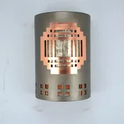 12″ Wall Light-Mission Copper Cover Model w/Bottom Windows-Closed Top (Dark Sky) Half Round-Anodized Bronze-Silver Mica lens-Indoor-Outdoor