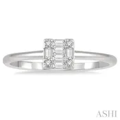10K White .12CT Round and Baguette Petite Ring