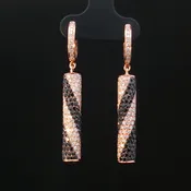 14K ROSE GOLD BLACK AND WHITE DIAMOND SPIRAL CYLINDER DROP EARRINGS, ESTATE