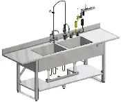 30″D x 102″ W x 35″-42″ H Double Basin Processing Pipe Model Adjustable Sink
