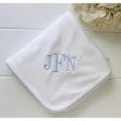 Baby Boys White Blue Pima Cotton Receiving Blanket