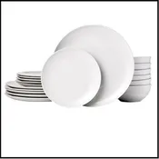 18-Piece Complete Kitchen Dinnerware Set, Microwave and Dishwasher Safe, Plates, Dishes, Bowls for Everyday Use, Service for 6, White Porcelain Coupe
