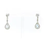 14k White Gold 1.60 CTW Aquamarine & .25 CTW Diamond Drop 29mm Earrings #E23-177