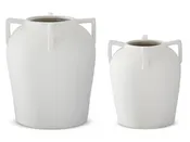 11.75 Inch White Textured Stoneware 4 Handled Vase