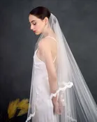 White Tulle One-tier Royal Cathedral Bridal Veil with Lace Trim 108" — NK Bride
