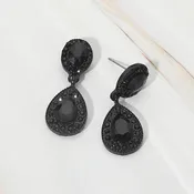 Black Crystal Teardrop Little Girls & Formal Earrings on Black |  697234