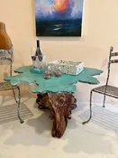 Driftwood Accent Table – Aqua Marine Stained Concrete Top w/ Driftwood Base