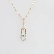 0.10ctw Diamond and 1.8MM Round Natural Emerald Paper Clip Necklace