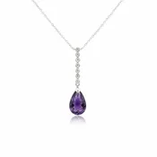 14K White Gold Amethyst Briolette & 0.10 CTW Diamond Drop Pendant