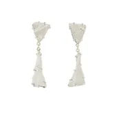 Clear Glass Drop Earrings,  with White Line Design