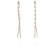 14 Karat Yellow Gold Threader Wire Earrings wth Floating Diamonds