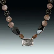 “After the fire” Canadian silver, hypersthene, 14k rose gold necklace