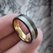 6 mm 18 Kt Yellow Gold in Black/Gray Tungsten Wedding Band “Yellow Bell”