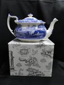Spode Italian, Blue Scene, England: NEW Teapot & Lid, 5 1/2" Tall, Box