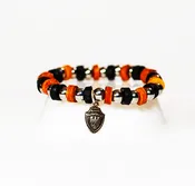 Beaded Bracelet Black and Light Brown Leather with Stainless Beads