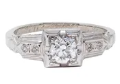 1933 Art Deco Old European Cut Diamond 18 Karat White Gold Vintage Engagement Ring