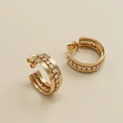 1 Carat Diamond Hoop Stud Earrings 14kt White and Yellow Gold