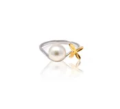 Pearl Ring with Yellow Gold Flower