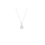 10K White Gold Illusion Set Diamond with Halo Pendant Necklace